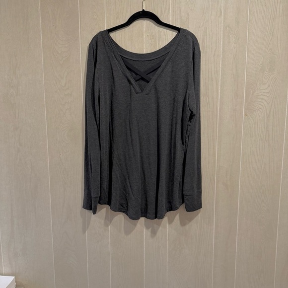 CAbi Charcoal Long Sleeve Top, Cross Back Detail- L - Picture 2 of 5